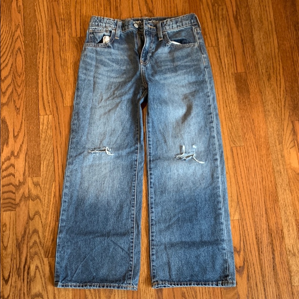 Old Navy Blue Wide-Leg Jeans with Distressed Details